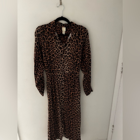 H & M Size Small Leopard Print Midi Dress With Matching Belt Pre Owned Good - Picture 1 of 1
